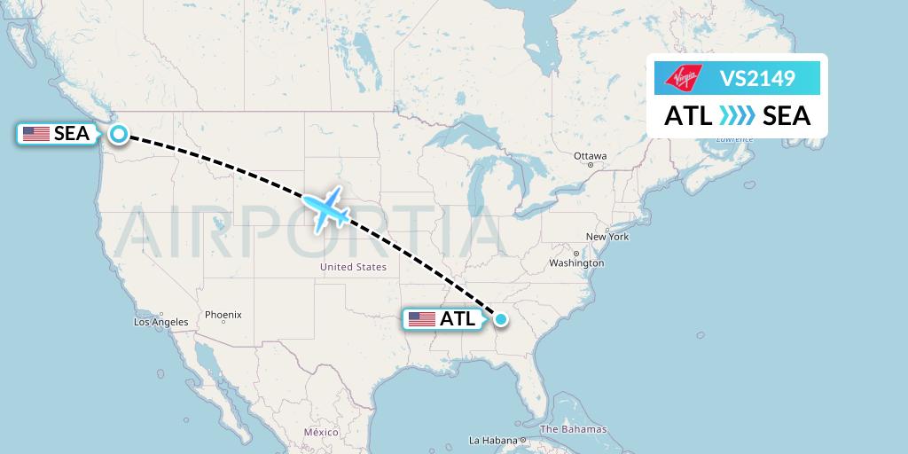 VS2149 Virgin Atlantic Airways Flight Map: Atlanta to Seattle