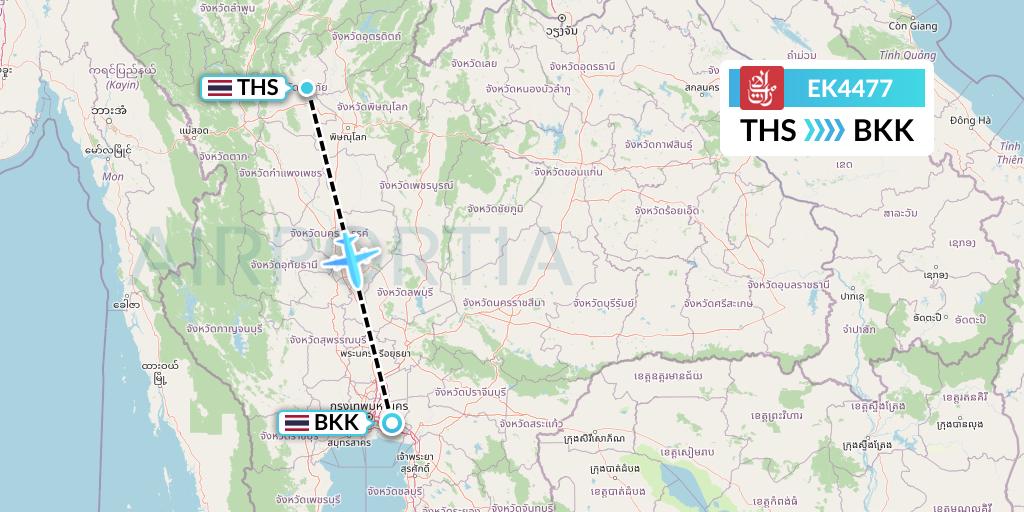 EK4477 Emirates Flight Map: Sukhothai to Bangkok