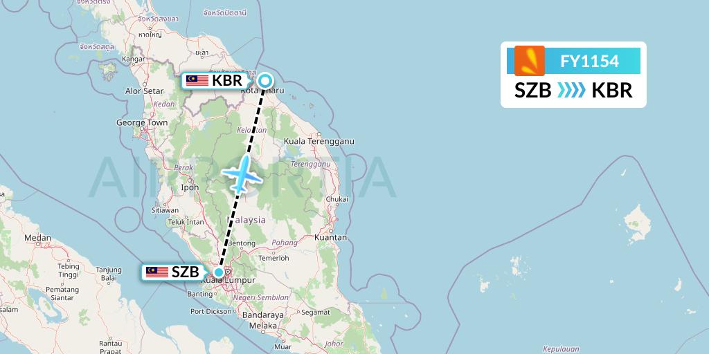 FY1154 Firefly Flight Map: Kuala Lumpur to Kota Bharu