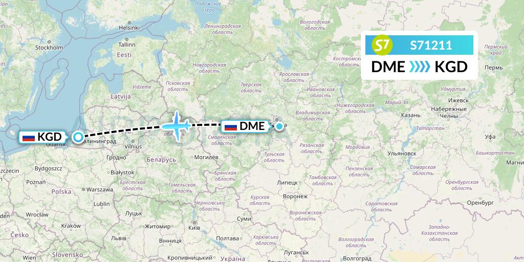 S71211 S7 Airlines Flight Map: Moscow to Kaliningrad