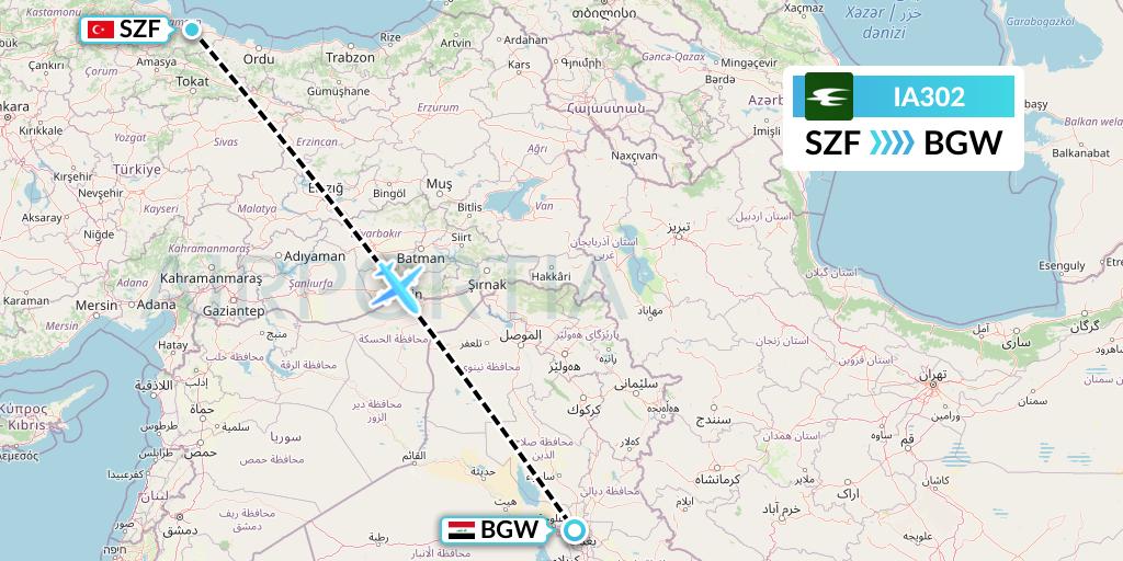 IA302 Iraqi Airways Flight Map: Samsun to Baghdad