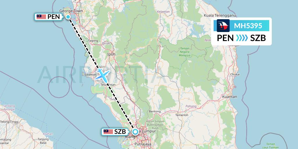 MH5395 Malaysia Airlines Flight Map: Penang to Kuala Lumpur