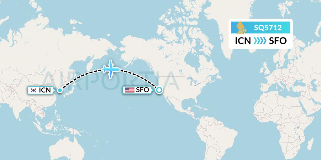 SQ5712 Singapore Airlines Flight Map: Seoul to San Francisco