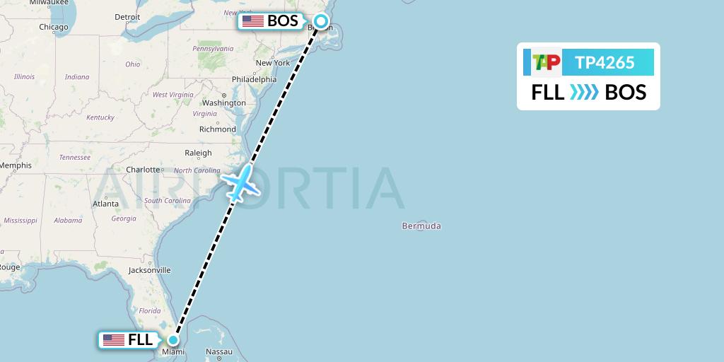 TP4265 TAP Portugal Flight Map: Fort Lauderdale to Boston