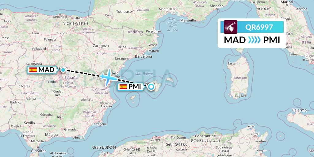 QR6997 Qatar Airways Flight Map: Madrid to Palma de Mallorca