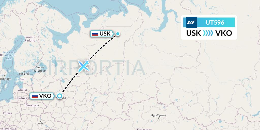 UT596 UTair Flight Map: Usinsk to Moscow