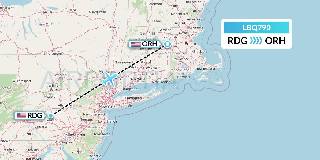 LBQ790 Quest Diagnostics Flight Map: Reading to Worcester