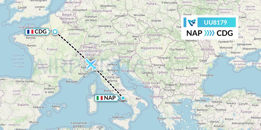 UU8179 Air Austral Flight Map: Naples to Paris