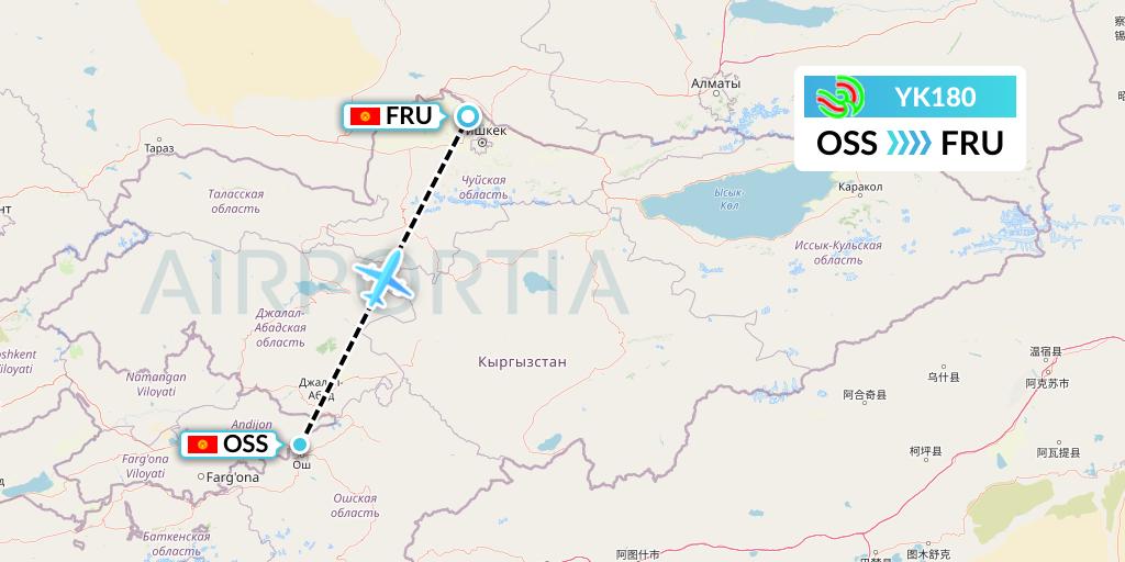 YK180 Avia Traffic Flight Map: Osh to Bishkek