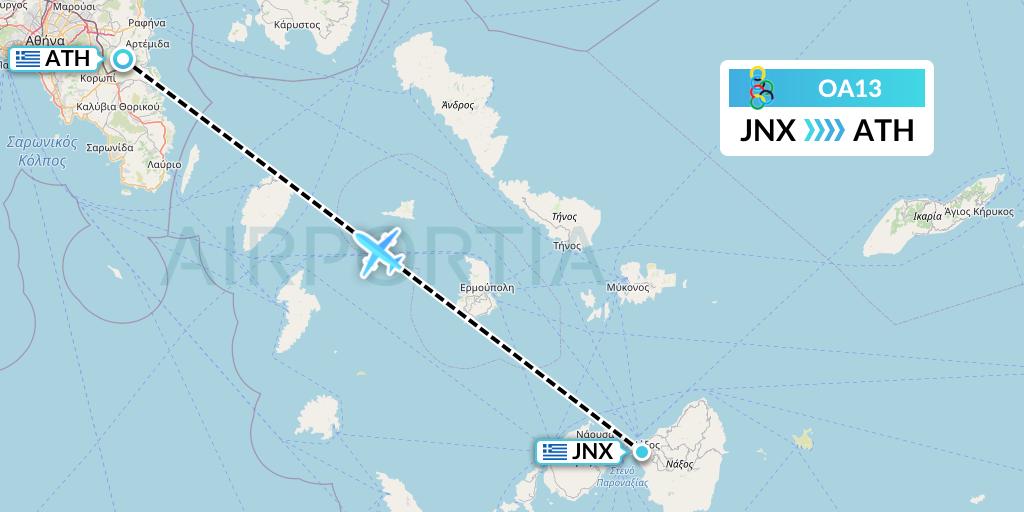 OA13 Olympic Air Flight Map: Naxos to Athens