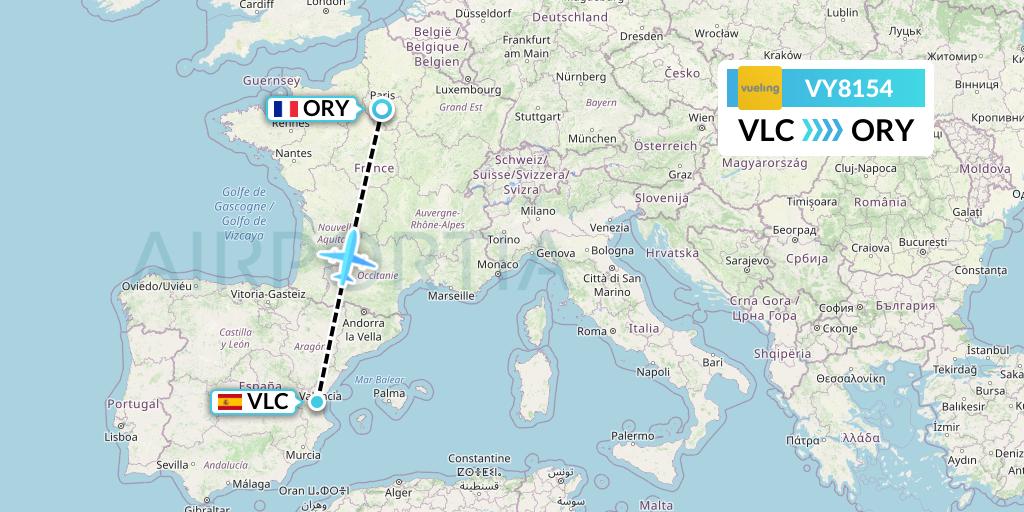 VY8154 Vueling Flight Map: Valencia to Paris