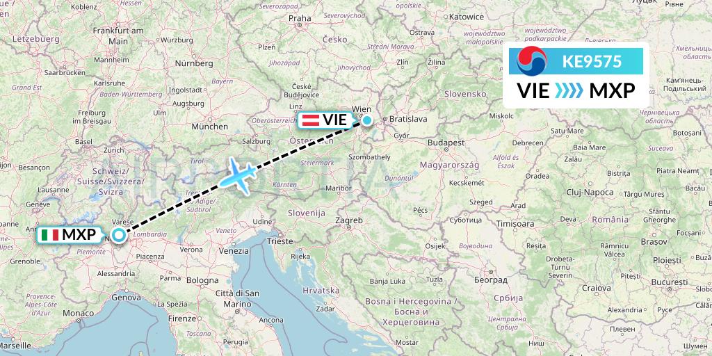 KE9575 Korean Air Flight Map: Vienna to Milan
