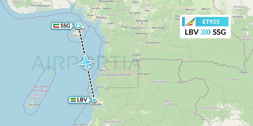 ET925 Ethiopian Airlines Flight Map: Libreville to Malabo
