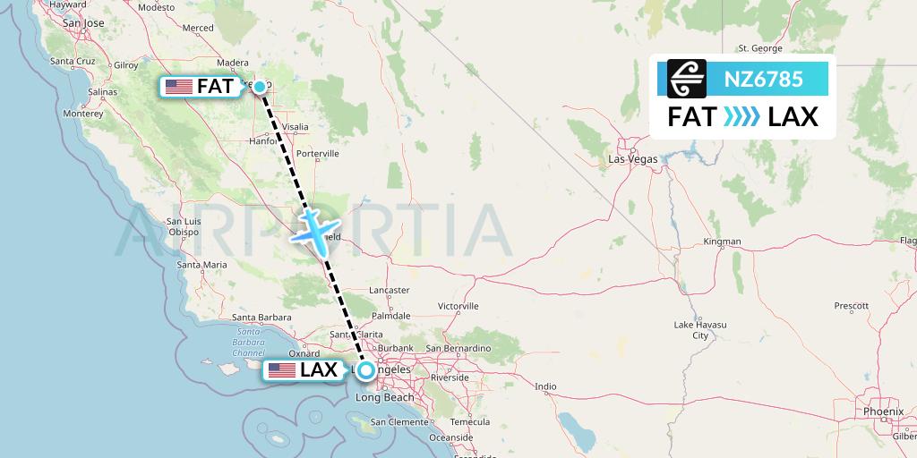 NZ6785 Air New Zealand Flight Map: Fresno to Los Angeles