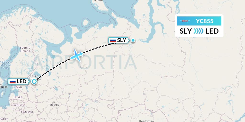 YC855 Yamal Airlines Flight Map: Salekhard to St. Petersburg