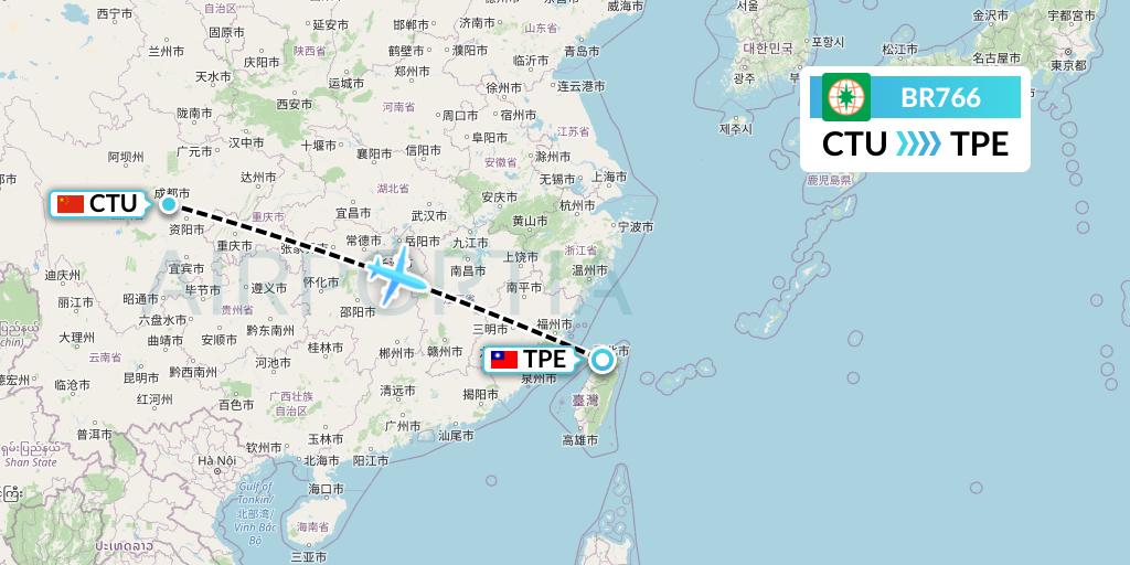 BR766 EVA Air Flight Map: Chengdu to Taipei