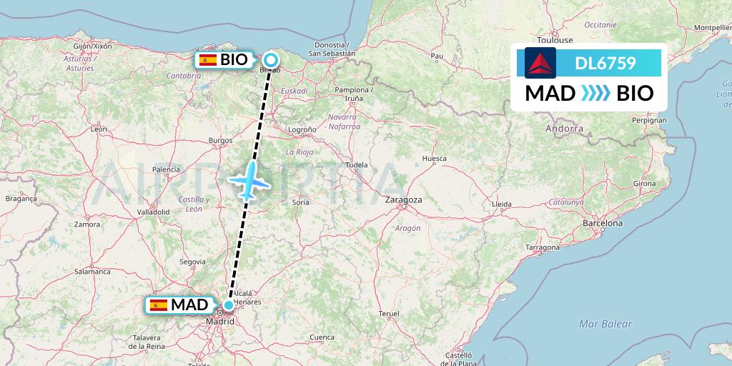 DL6759 Delta Air Lines Flight Map: Madrid to Bilbao