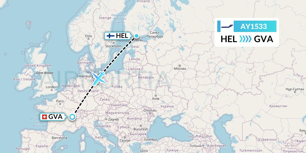AY1533 Finnair Flight Map: Helsinki to Geneva
