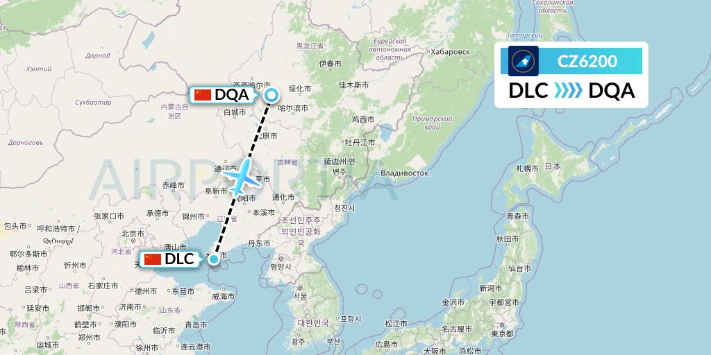 CZ6200 China Southern Airlines Flight Map: Dalian to Daqing