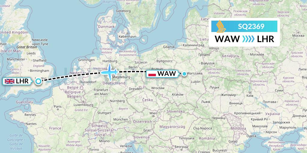 SQ2369 Singapore Airlines Flight Map: Warsaw to London