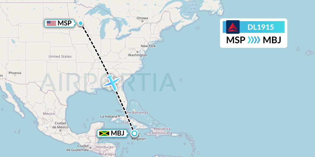 DL1915 Delta Air Lines Flight Map: Minneapolis to Montego Bay