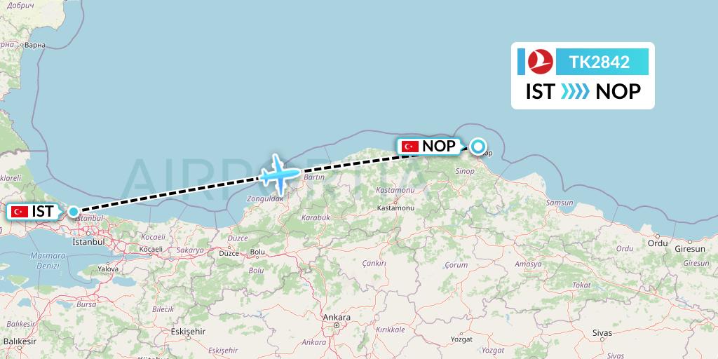 TK2842 Turkish Airlines Flight Map: Istanbul to Sinop