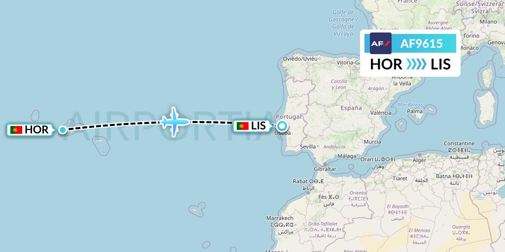 AF9615 Air France Flight Map: Horta to Lisbon