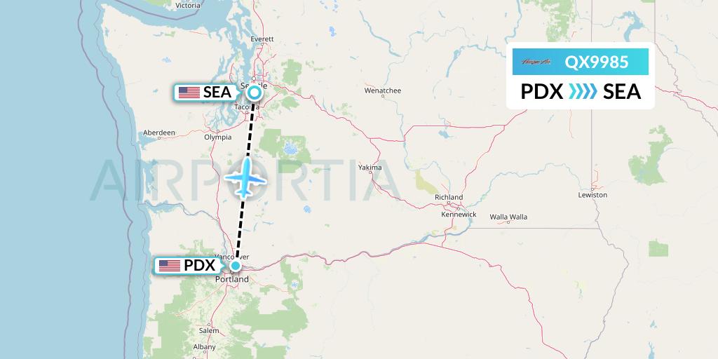 QX9985 Horizon Air Flight Map: Portland to Seattle