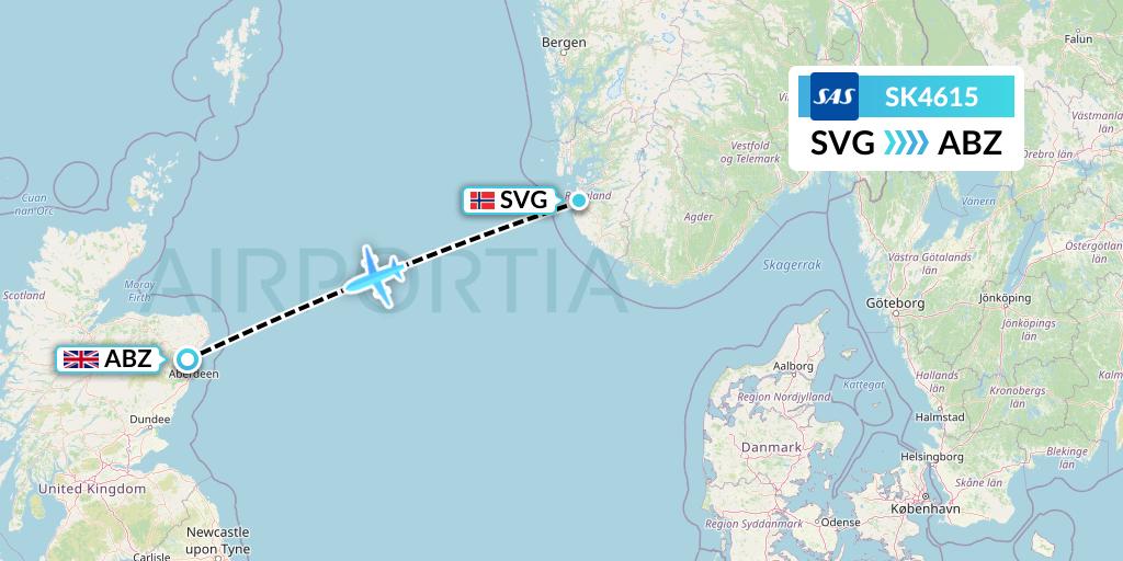 SK4615 SAS Flight Map: Stavanger to Aberdeen