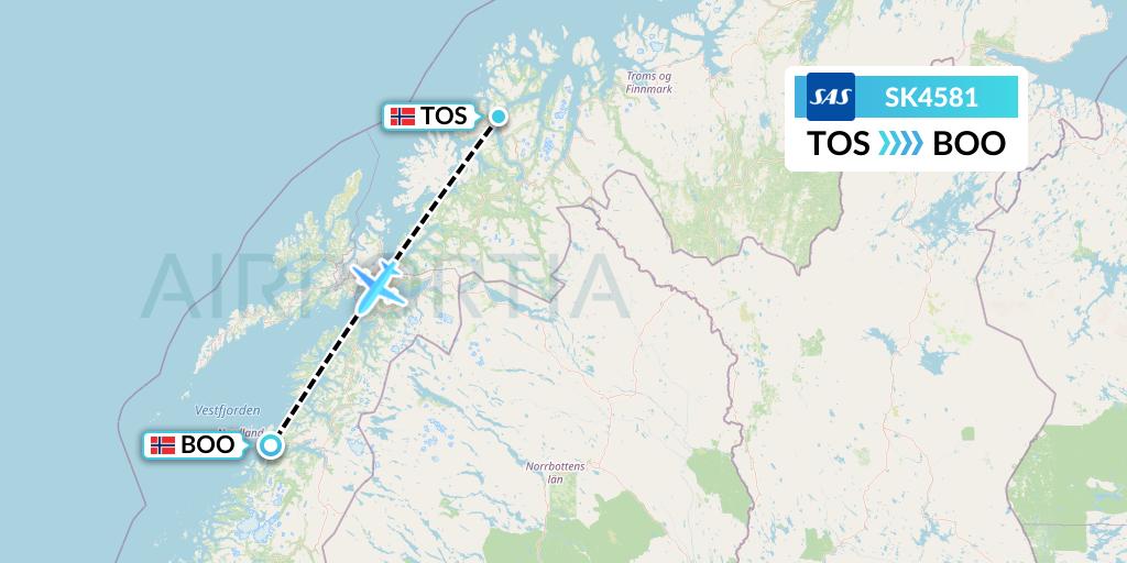 SK4581 SAS Flight Map: Tromso to Bodo