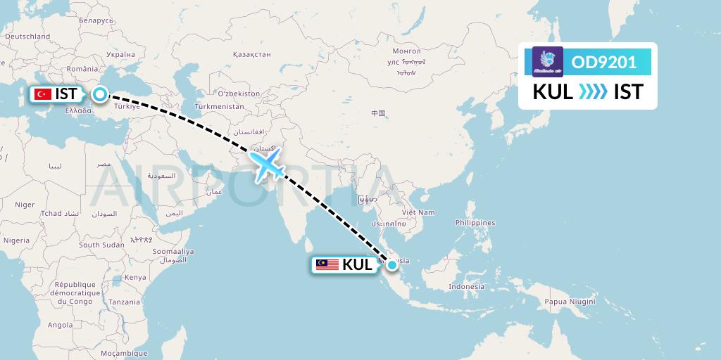 OD9201 Batik Air Malaysia Flight Map: Kuala Lumpur to Istanbul