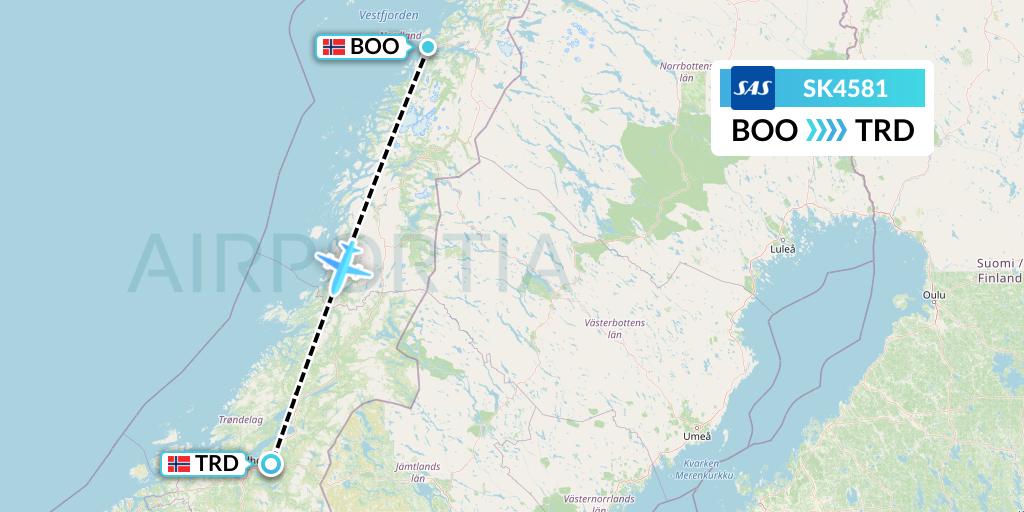 SK4581 SAS Flight Map: Bodo to Trondheim