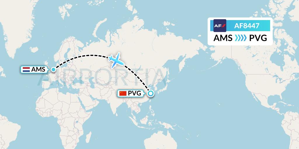 AF8447 Air France Flight Map: Amsterdam to Shanghai