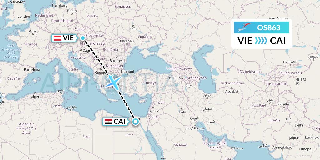 OS863 Austrian Airlines Flight Map: Vienna to Cairo