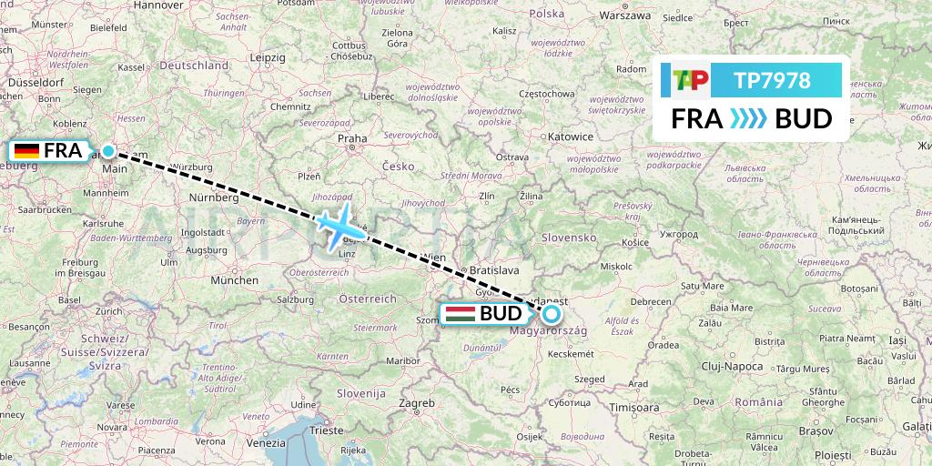 TP7978 TAP Portugal Flight Map: Frankfurt to Budapest