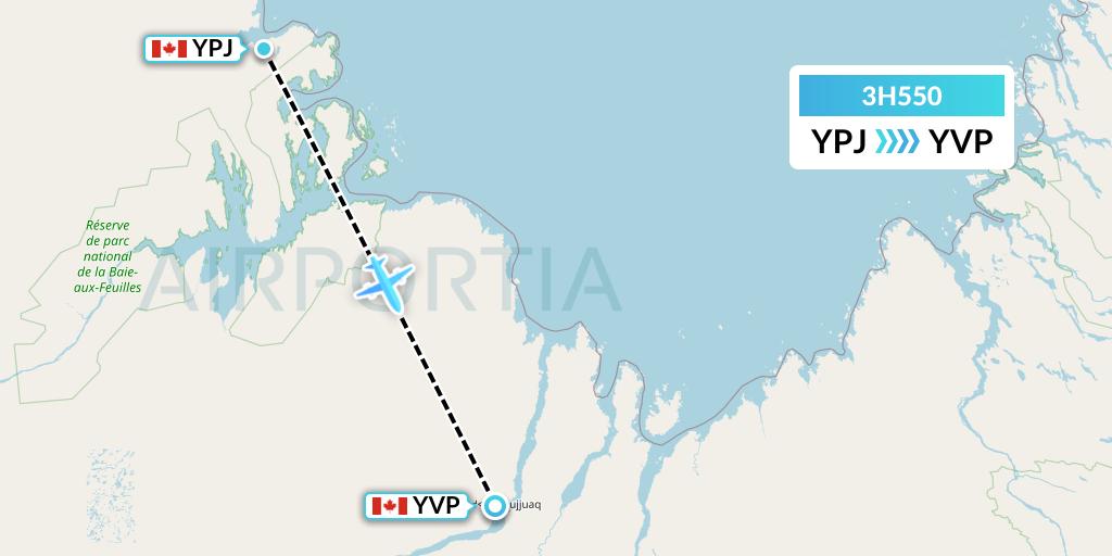 3H550 Air Inuit Flight Map: Aupaluk to Kuujjuaq