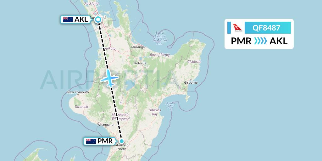 QF8487 Qantas Flight Map: Palmerston North to Auckland