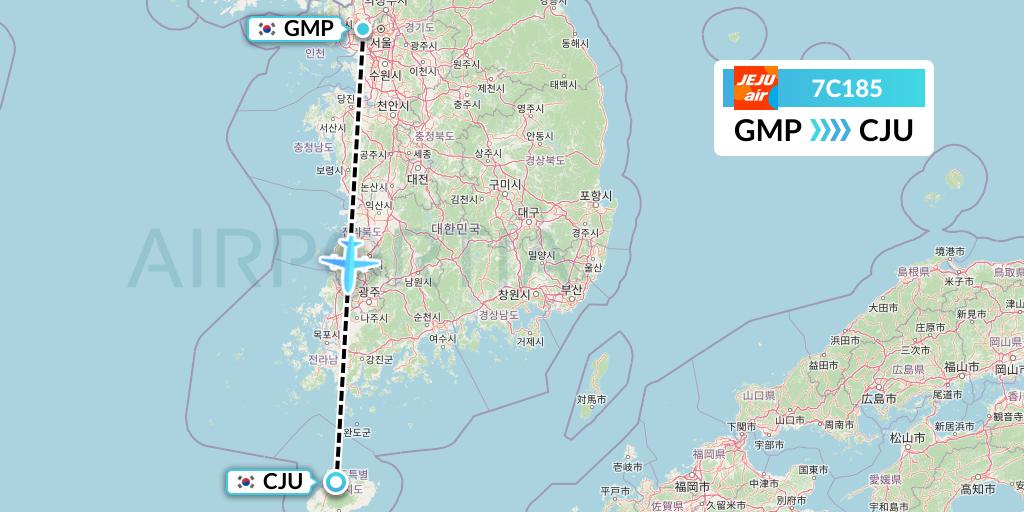 7C185 Jeju Air Flight Map: Seoul to Jeju