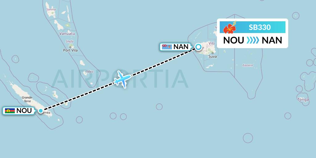 SB330 Aircalin Flight Map: Noumea to Nadi