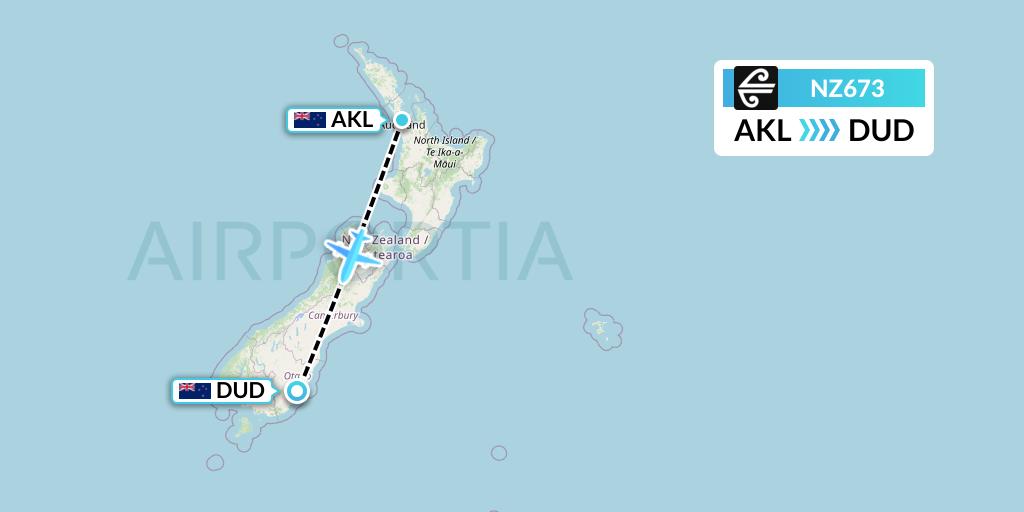NZ673 Air New Zealand Flight Map: Auckland to Dunedin