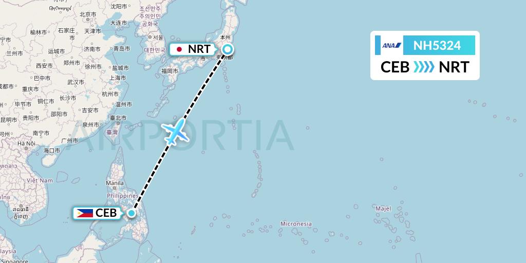 NH5324 All Nippon Airways Flight Map: Cebu to Tokyo
