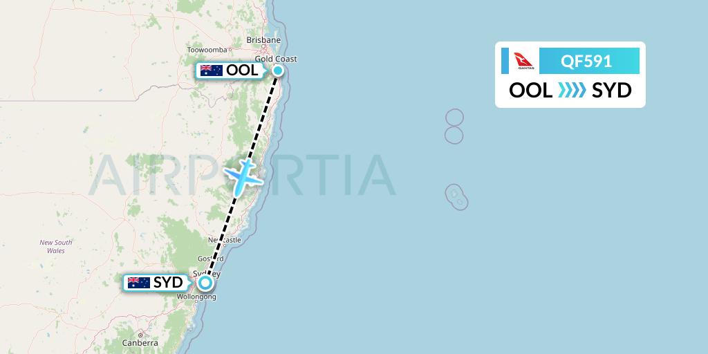 QF591 Qantas Flight Map: Gold Coast to Sydney