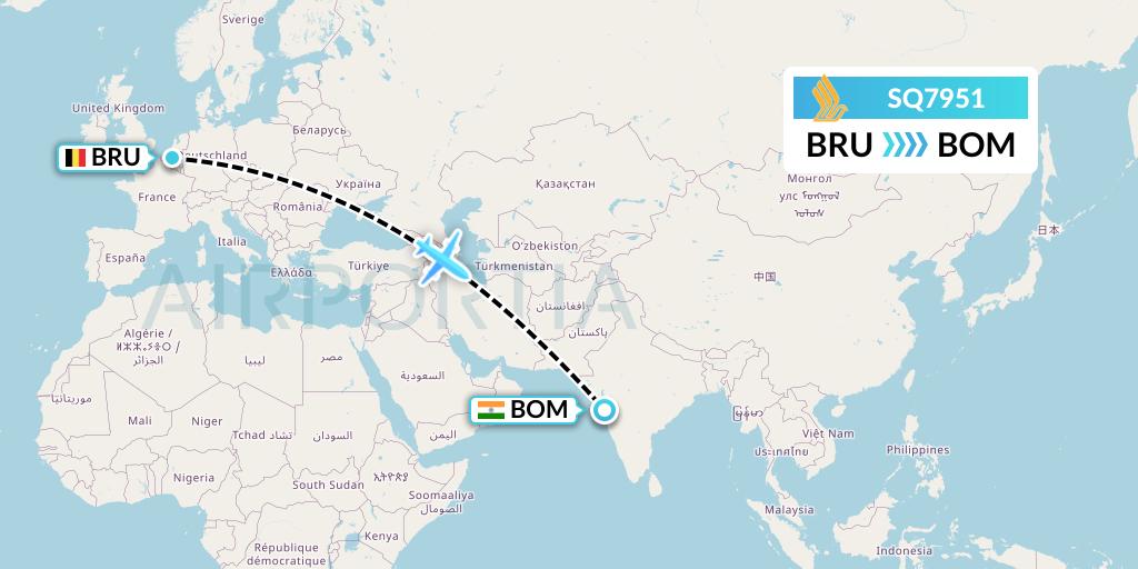 SQ7951 Singapore Airlines Flight Map: Brussels to Mumbai