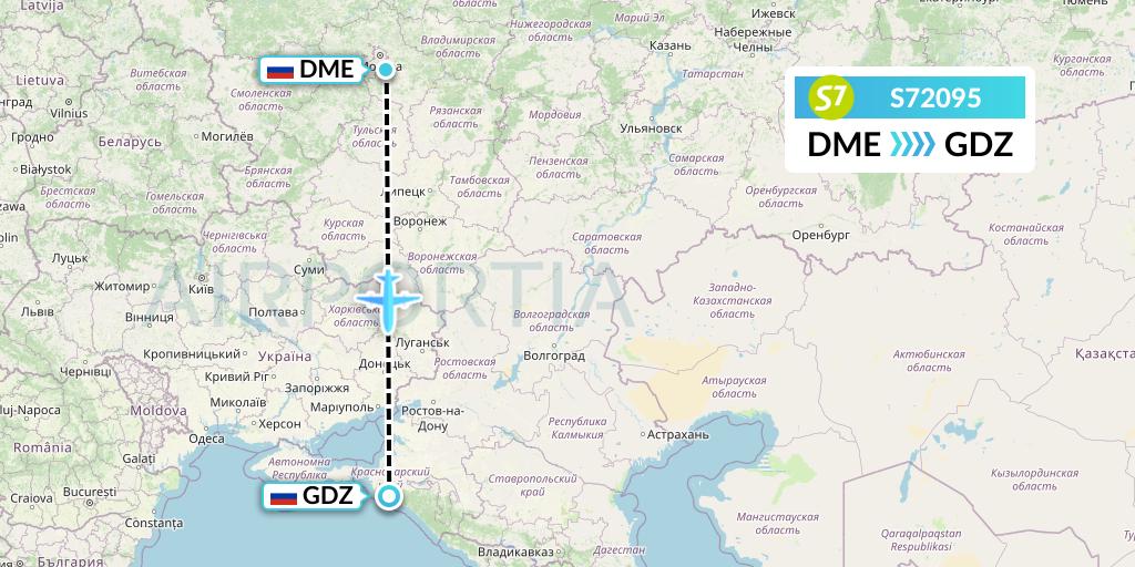 S72095 S7 Airlines Flight Map: Moscow to Gelendzhik