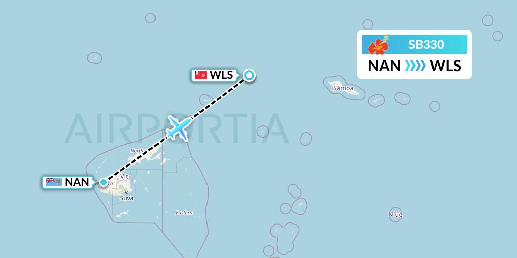 SB330 Aircalin Flight Map: Nadi to Wallis