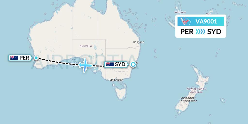 VA9001 Virgin Australia Flight Map: Perth to Sydney