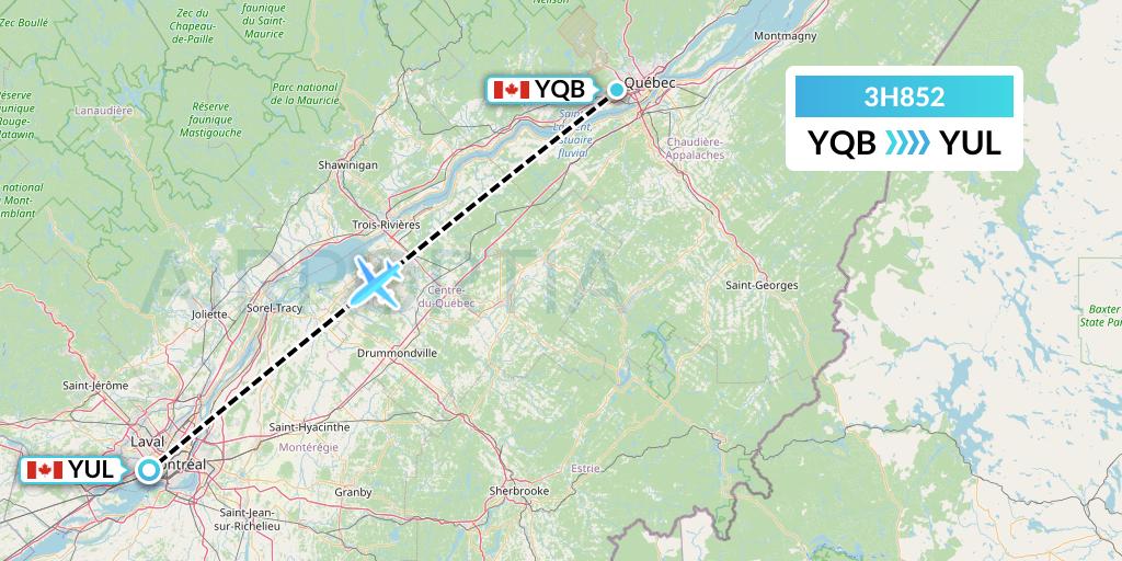 3H852 Air Inuit Flight Map: Quebec to Montreal