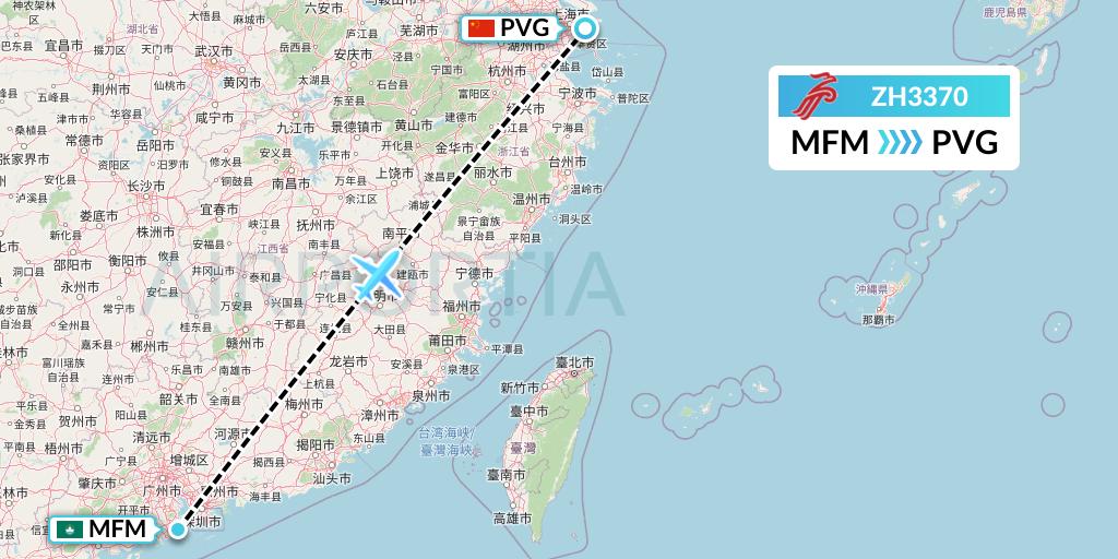 ZH3370 Shenzhen Airlines Flight Map: Macau to Shanghai