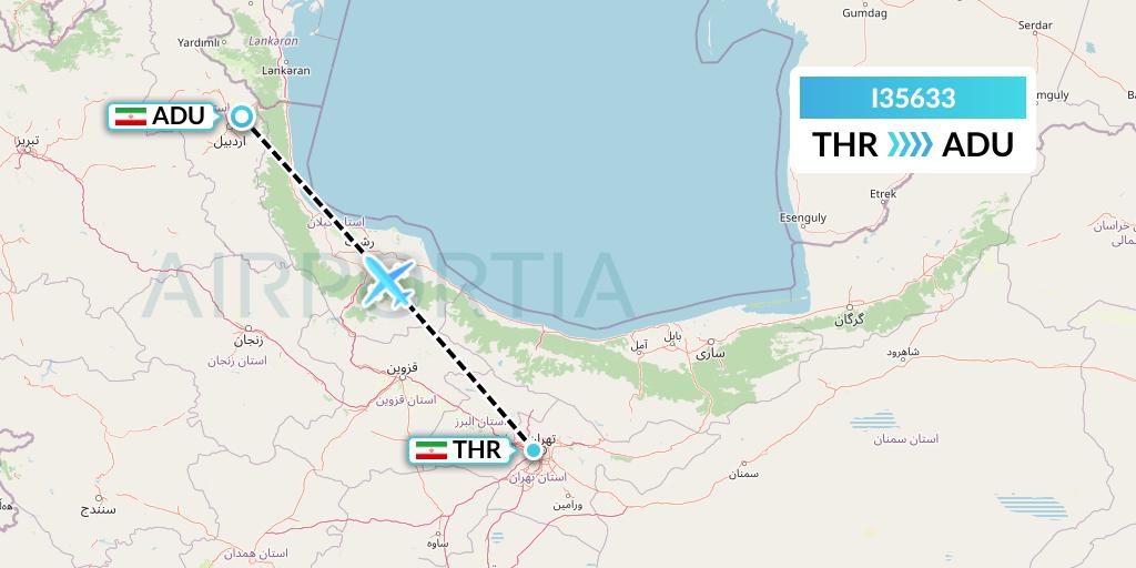 I35633 ATA Airlines Flight Map: Tehran to Ardabil