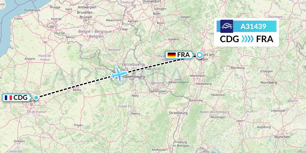 A31439 Aegean Airlines Flight Map: Paris to Frankfurt